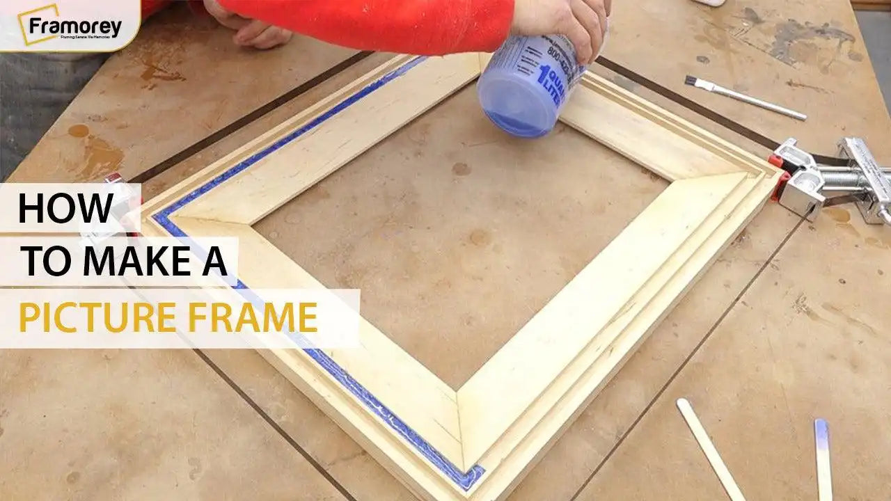 HOw to make a picture frame text and a Man is pouring some liquid on a wooden picture frame.